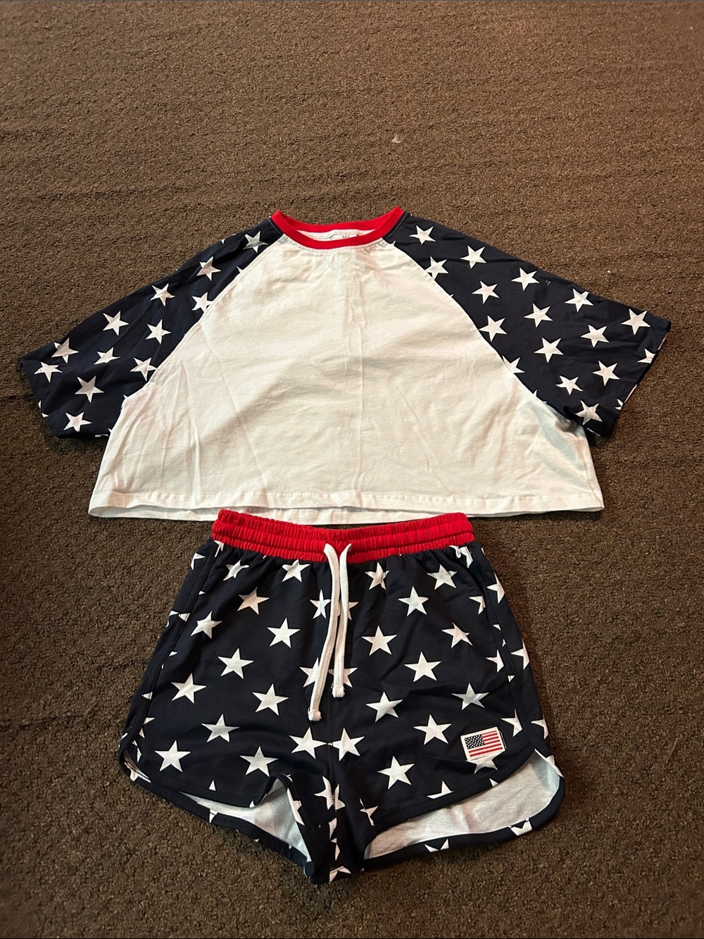 Star Print Two-Piece Lounge Set - Red, White & Navy